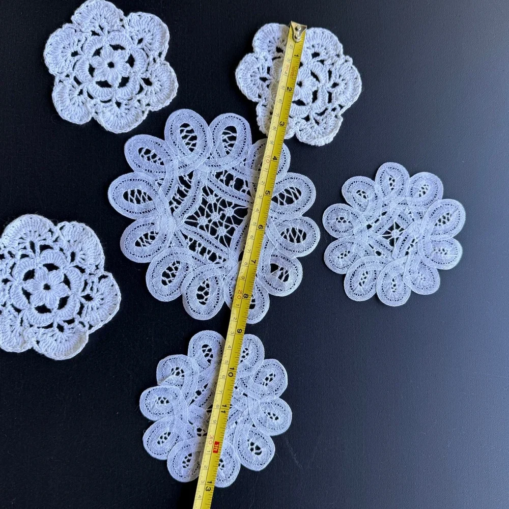 Vintage White Lace Doily Set Floral Crochet Battenburg Lace Coasters 6pc